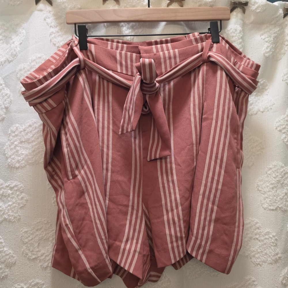 Torrid Womens Striped Paperbag Waist Shorts Pink High Rise Belted Plus Size 24
